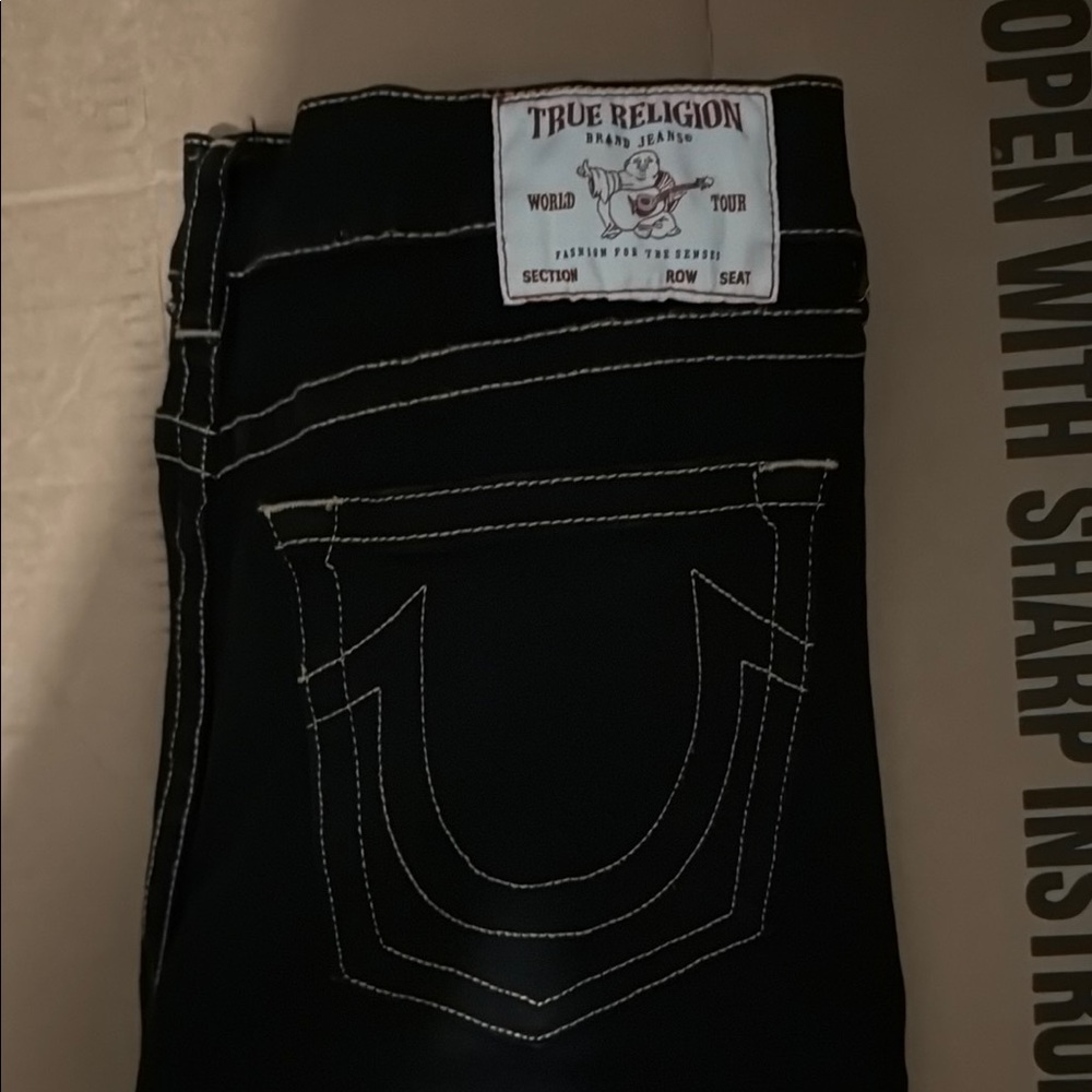 True Religion Black Denim with White Stitching
